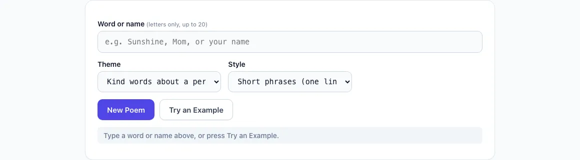 Acrostic poem generator example