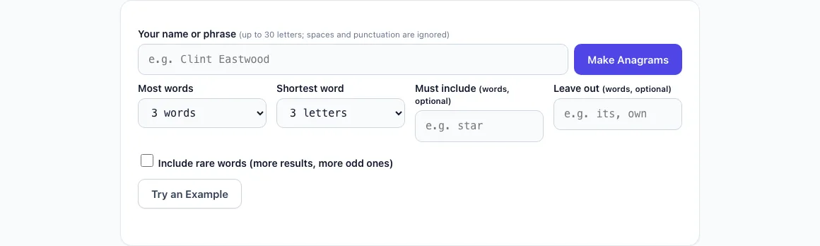 Name anagram generator example