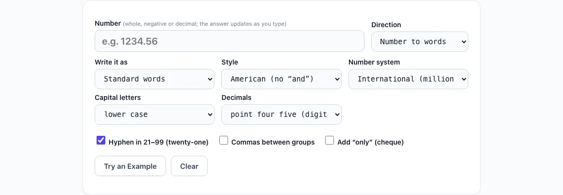 Number into word example