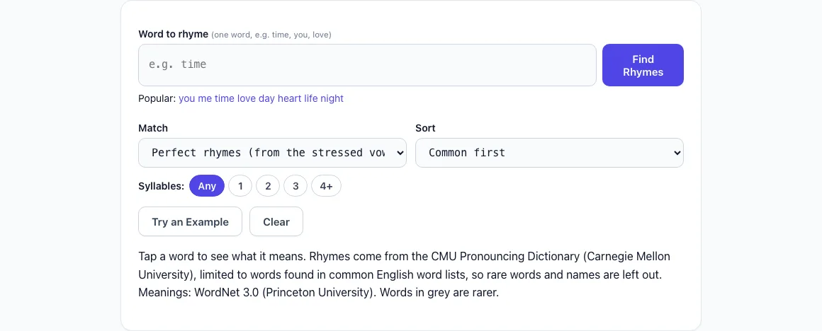 Rhyming word with me example